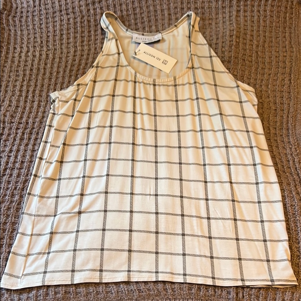 Cream and Olive Plad Tank Top NWT